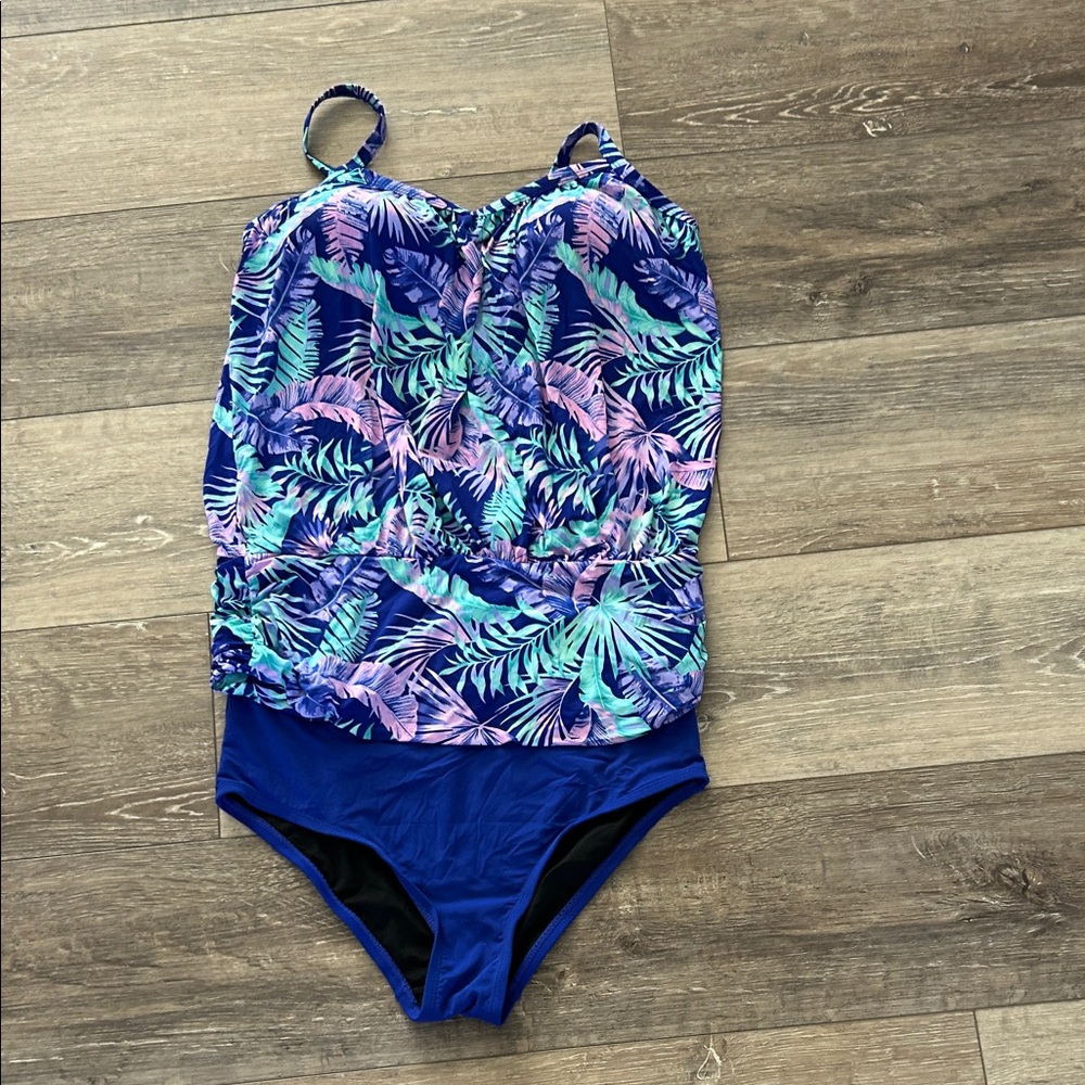 Tropical Leaf Print One Piece Swimsuit